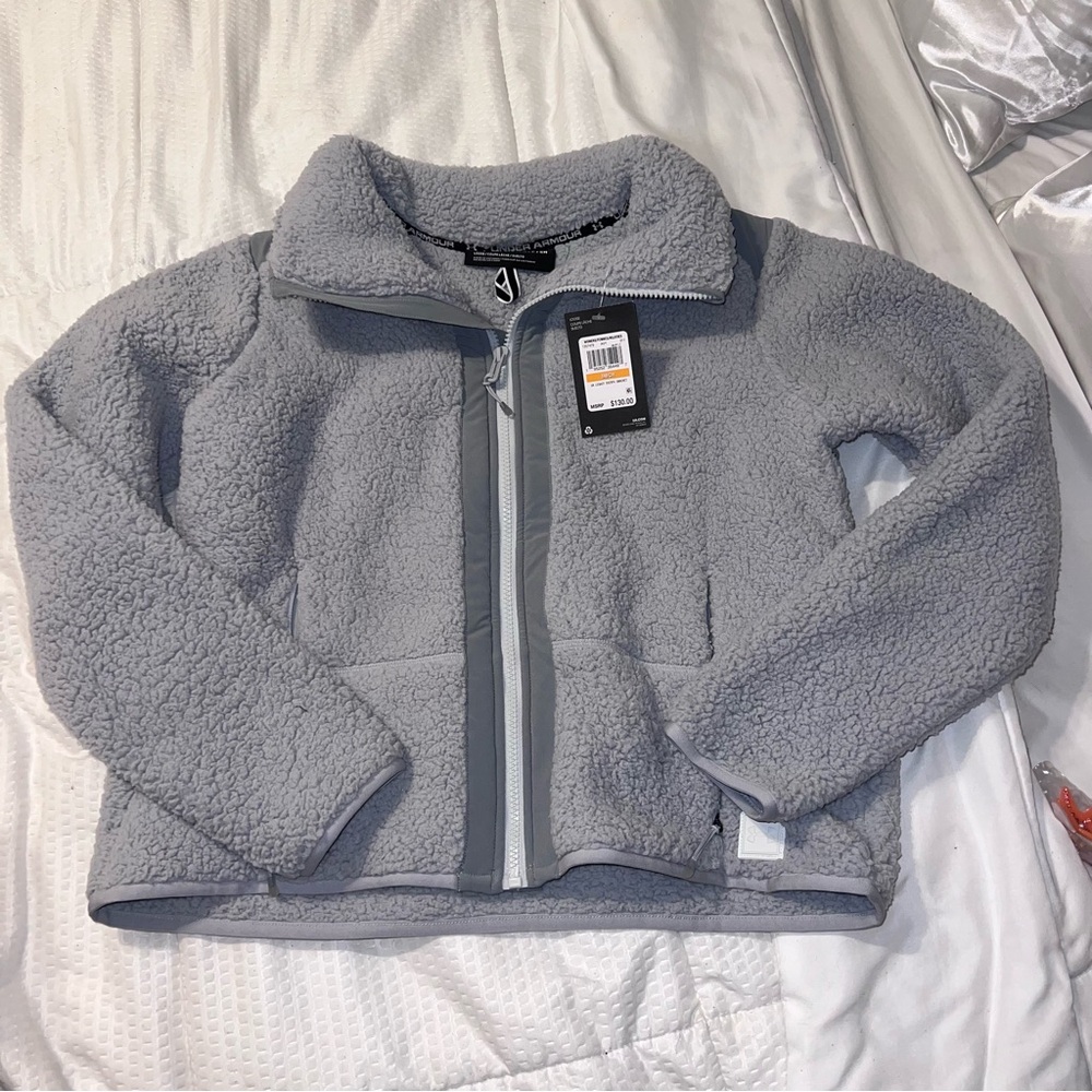 Womens Under Armour Gray Sherpa Fleece Jacket Small NWT